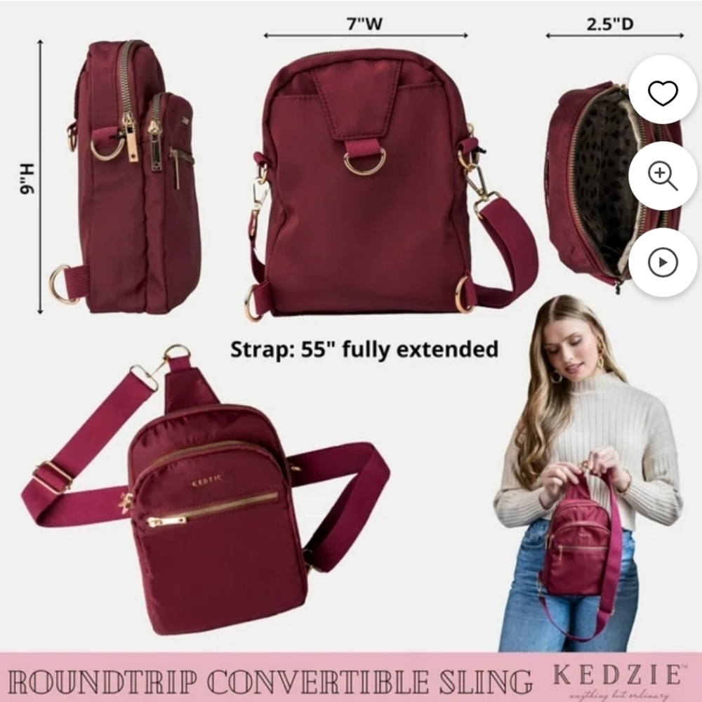 Kedzie Burgundy Roundtrip Convertible Crossbody Bag - Picture 2 of 12
